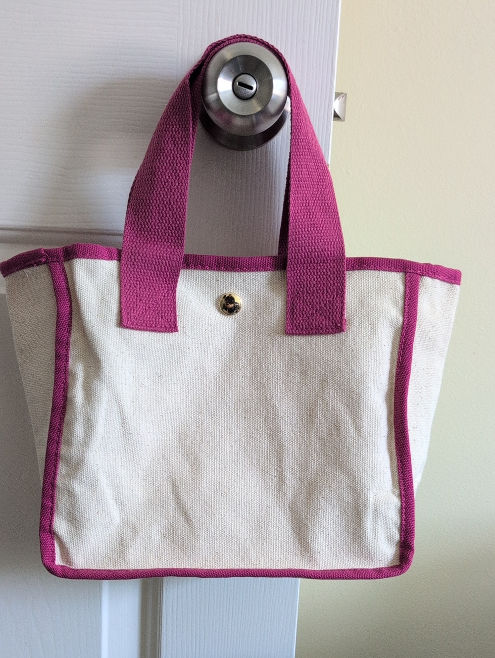 NWOT Canvas Tote Bag with Pink Trim